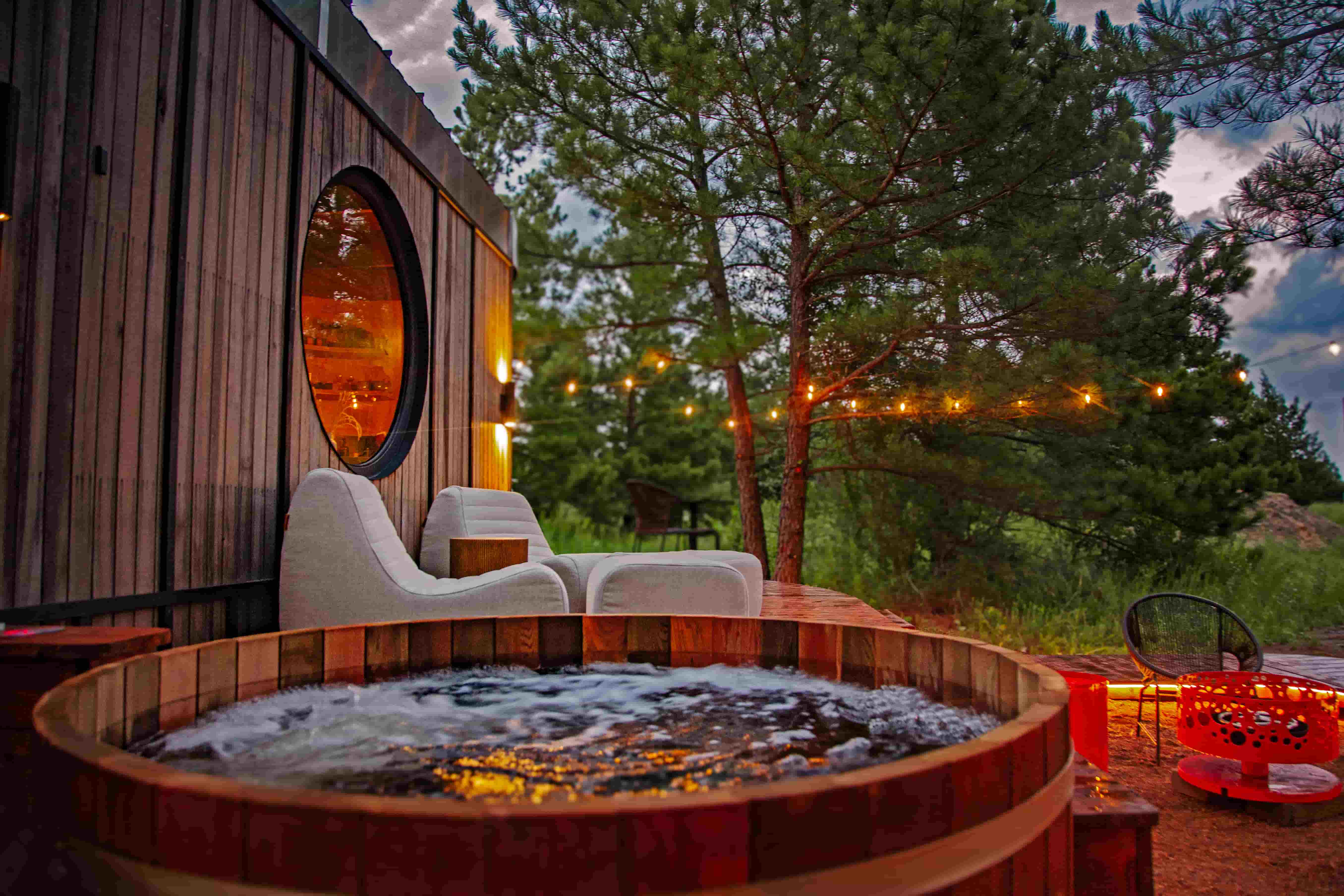 Private cedar hot tub at Cabin SOL